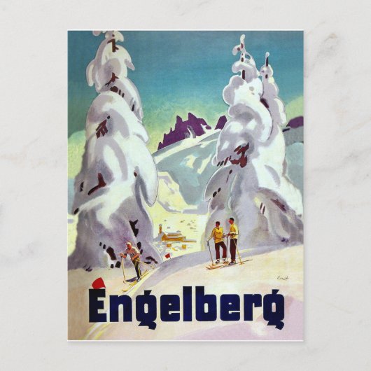 Skifahren in Engleberg, Schweiz, Jahrgang Postkarte (Vorderseite)