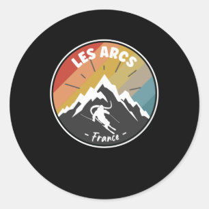 Skifahren in Frankreich Les Arcs Runder Aufkleber