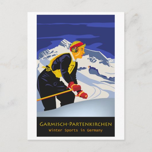 Skifahren in Garmisch-Partenkirchen, Deutschland Postkarte (Vorderseite)