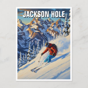 Skifahren in Jackson Hole Wyoming Postkarte