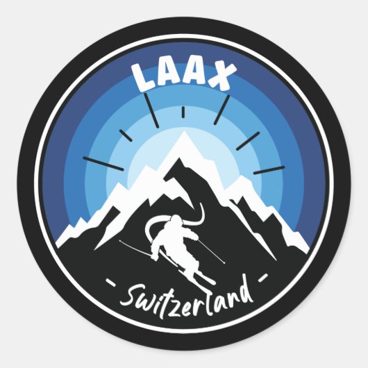 Skifahren in Laax Schweiz Blue Square Aufkleber (Vorderseite)