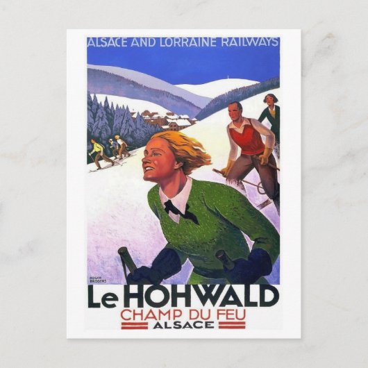 Skifahren in Le Hohwald, Elsass, Frankreich, Vinta Postkarte (Vorderseite)