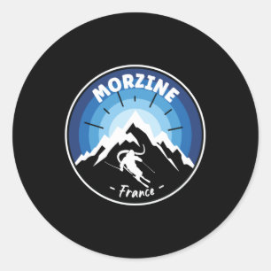 Skifahren in Morzine Frankreich Blau Runder Aufkleber