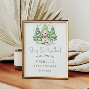 Skifahren in Parenthood Winter Baby Dusche Herzlic Poster