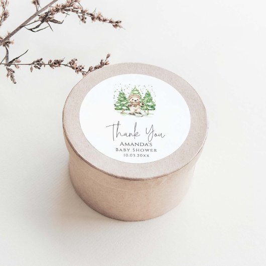 Skifahren in Parenthood Winter Baby Dusche Runder Aufkleber