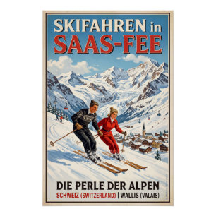 Skifahren in Saas-Fee Poster