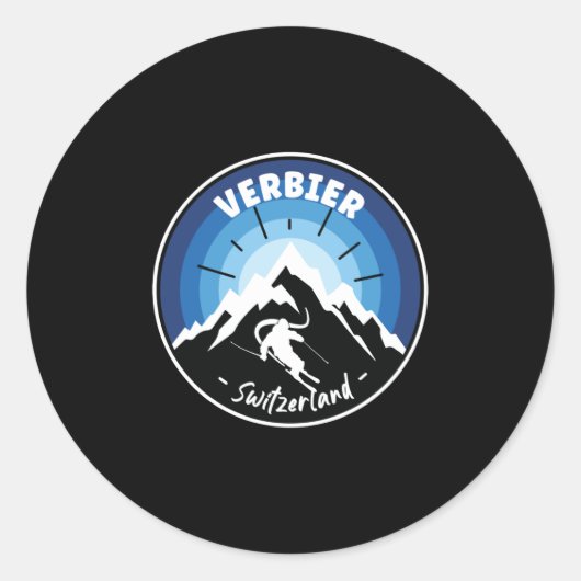 Skifahren in Verbier Schweiz Blau Runder Aufkleber (Vorderseite)