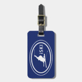 Skifahren iSKI Silhouette Skifahren Oval Mountain Gepäckanhänger (Vorderseite vertikal)