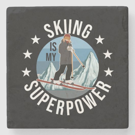 Skifahren ist meine Supermacht Steinuntersetzer (Vorderseite)