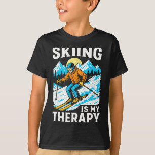 Skifahren ist meine Therapie Retro Berg Schneespor T-Shirt