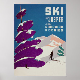 Skifahren Jasper Kanada Retro Vintage Skiposter Poster