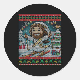 Skifahren Jesus Alles Gute zum Geburtstag Christli Runder Aufkleber