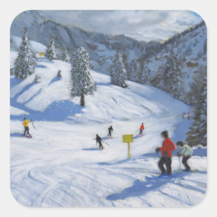 Skifahren Kitzbhuel 2014 Quadratischer Aufkleber