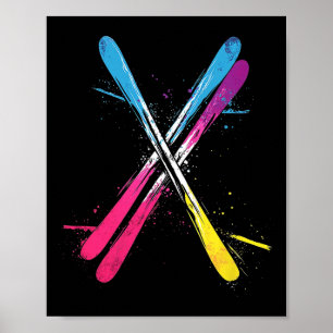 Skifahren, Lebendiges Design, Gekreuzte Skier Poster