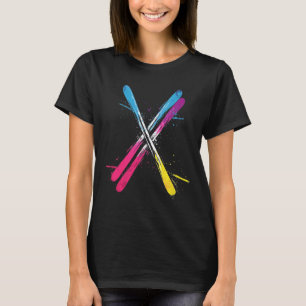 Skifahren, Lebendiges Design, gekreuzte Skier T-Shirt