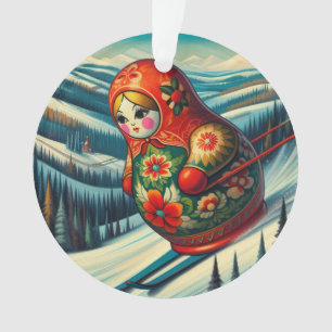 Skifahren Matryoshka Puppen Winterschnee Ornament