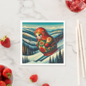 Skifahren Matryoshka Puppen Winterschnee Serviette (Beispiel)