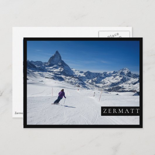 Skifahren mit dem Matterhorn in Zermatt, Schweiz Postkarte (Vorne/Hinten)