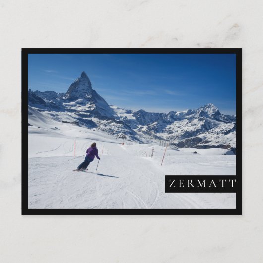 Skifahren mit dem Matterhorn in Zermatt, Schweiz Postkarte (Vorderseite)