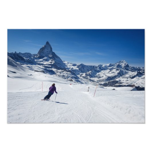 Skifahren mit Matterhorn in Zermatt, Schweiz Fotodruck (Vorne)