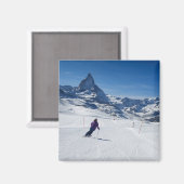 Skifahren mit Matterhorn in Zermatt, Schweiz Magnet (Vorderseite/Rückseite)