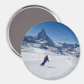Skifahren mit Matterhorn in Zermatt, Schweiz Magnet (Vorderseite/Rückseite)
