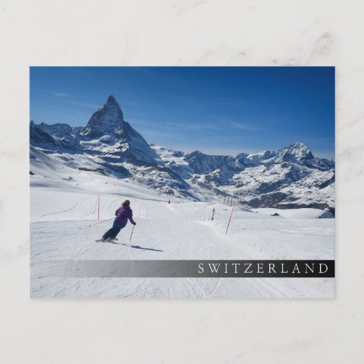 Skifahren mit Matterhorn in Zermatt, Schweiz Postkarte (Vorderseite)