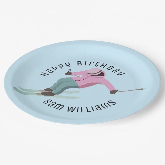 Skifahren Pappteller (Schrägansicht)