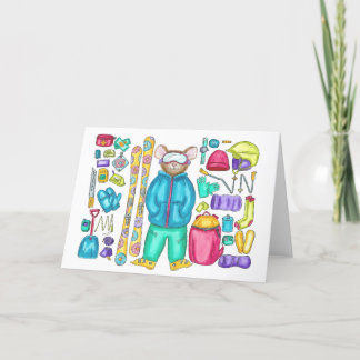 Skifahren Pika Gear Spread Wasserfarbkarte Dankeskarte