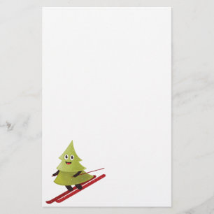Skifahren Pine Tree Niedlicher Schneesport Winter Briefpapier