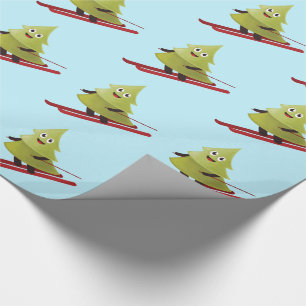 Skifahren Pine Tree Niedlicher Schneesport Winter Geschenkpapier