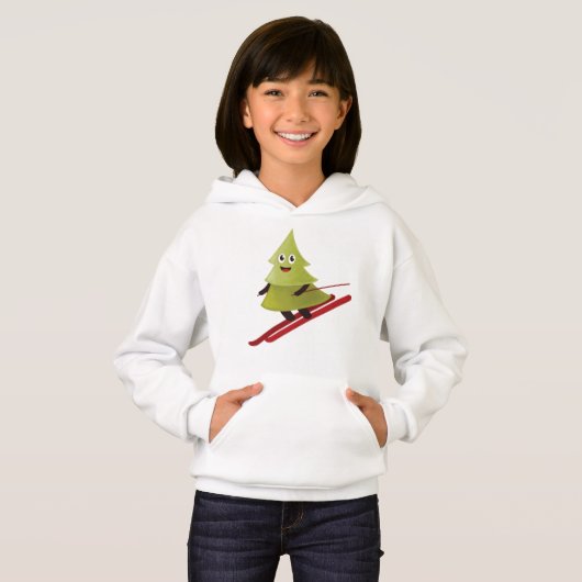 Skifahren Pine Tree Niedlicher Schneesport Winter Hoodie (Vorne ganz)