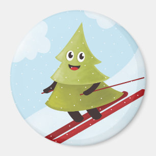 Skifahren Pine Tree Niedlicher Schneesport Winter Magnet