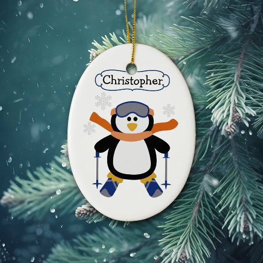 Skifahren Pinguin Personalisiert Keramikornament