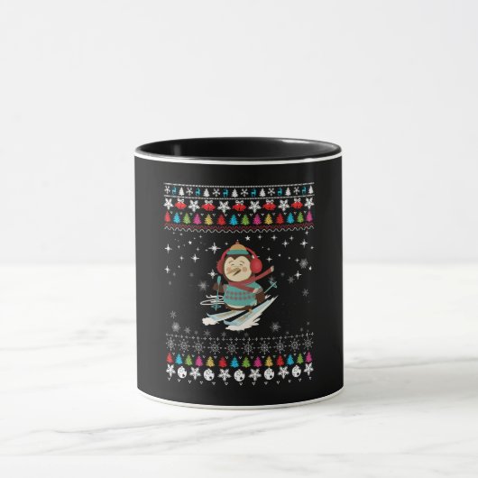 Skifahren Pinguin Weihnachten Tasse (Zentrum)