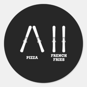 Skifahren Pizza Pommes Frites Lustig Anfänger Schn Runder Aufkleber