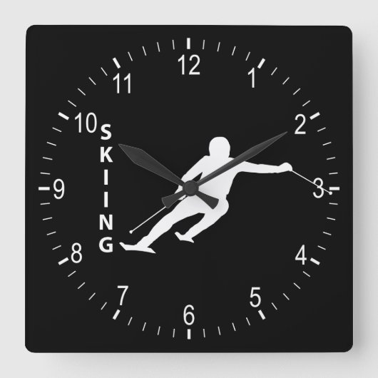 Skifahren Quadratische Wanduhr (Vorderseite)