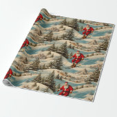 Skifahren Retro Santa Geschenkpapier (Ungerollt)
