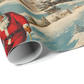 Skifahren Retro Santa Geschenkpapier (Rolleneckpunkt)