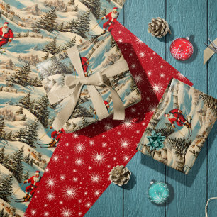 Skifahren Retro Santa Geschenkpapier