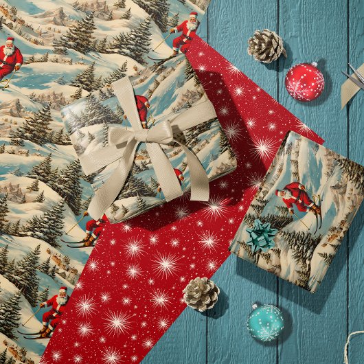 Skifahren Retro Santa Geschenkpapier