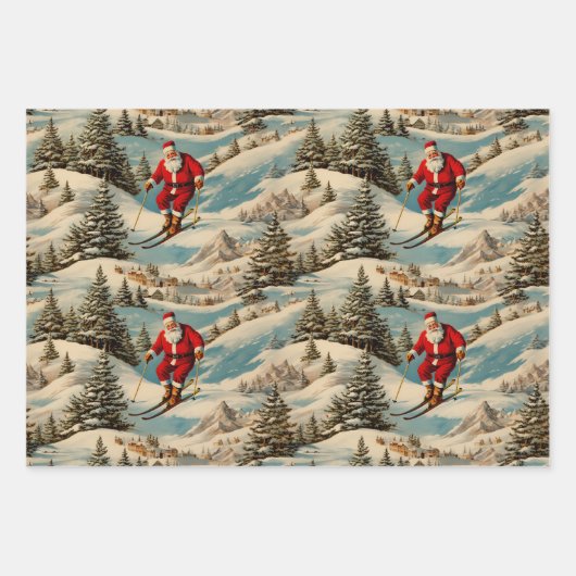 Skifahren Retro Santa Geschenkpapier Set (Vorderseite)