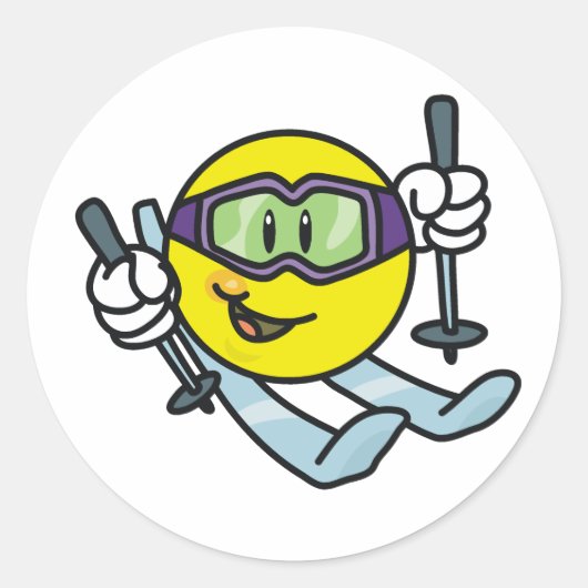 Skifahren Runder Aufkleber (Vorderseite)