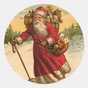 Skifahren-Sankt-Weihnachtsaufkleber Runder Aufkleber