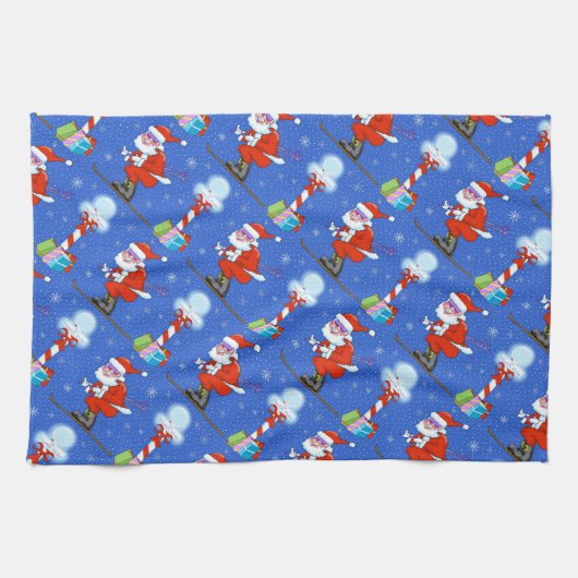 Skifahren Santas Weihnachtsküche Handtuch (Horizontal)