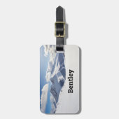 Skifahren Schneebedeckte Berge personalisieren Gepäckanhänger (Vorderseite vertikal)