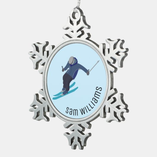 Skifahren Schneeflocken Zinn-Ornament (Rechts)