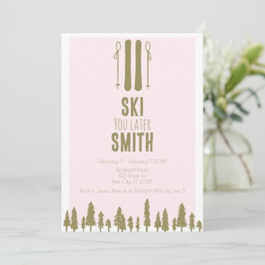 Skifahren Sie später Winter Junggeselinnen-Abschie Einladung (Stehend Vorderseite)