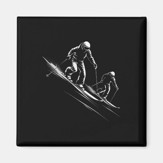 Skifahren Silhouette _2 Magnet (Vorne)