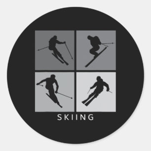 Skifahren Silhouette Alpin Skifahren Wintersport Runder Aufkleber